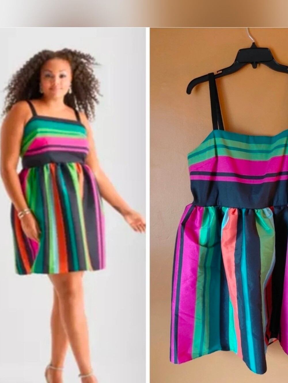 Bob Mackie Nwt Sz 16 Taffeta Stripe Babydoll Dress Summer Party Fit And Flare